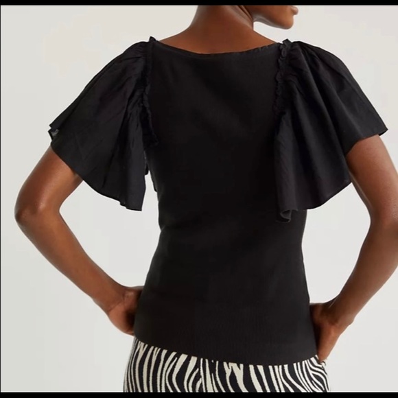 ANTHROPOLOGIE MAEVE FLUTTER SLEEVE TOP BLACK MEXIUM - Picture 9 of 12